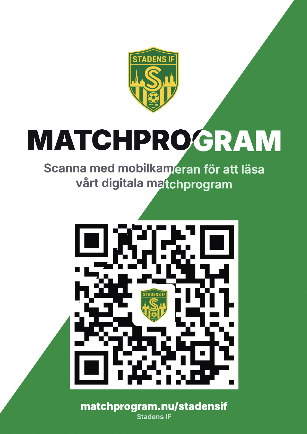 A4-affisch matchprogram med QR-kod i klubbens färg